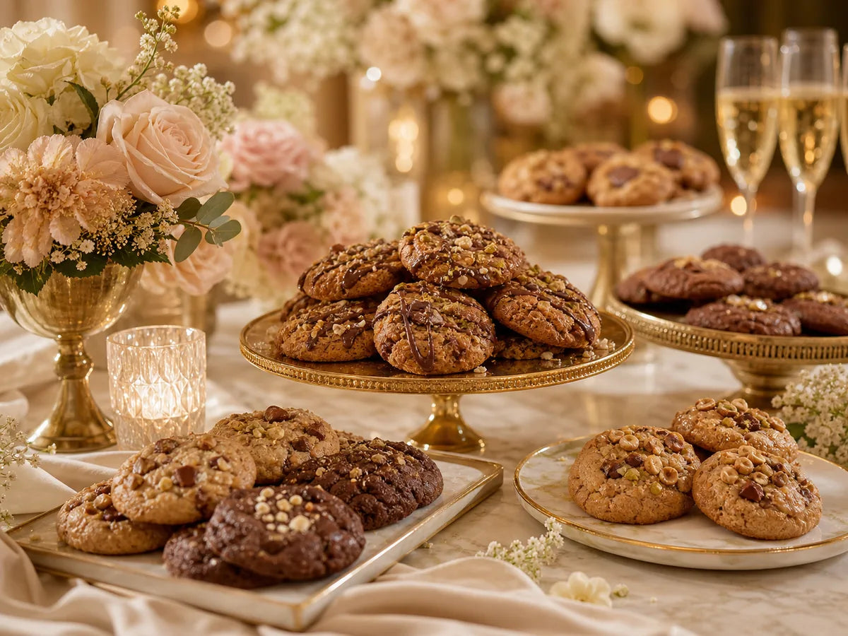 Mesa de celebracion con galletas artesanales premium